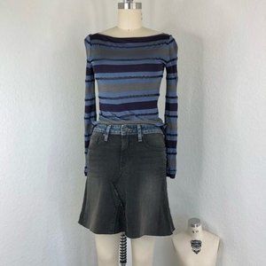 6397 Reconstructed Dirty Fade Two Tone Undone Cut Off Denim Mini Skirt